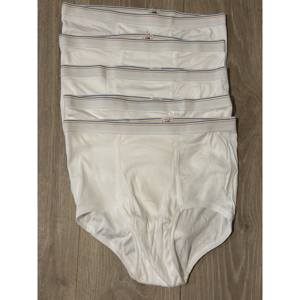 VTG Fruit of the Loom USA Underwear Briefs XL  42-44 Blue Yellow Stripe Lot Of 5
